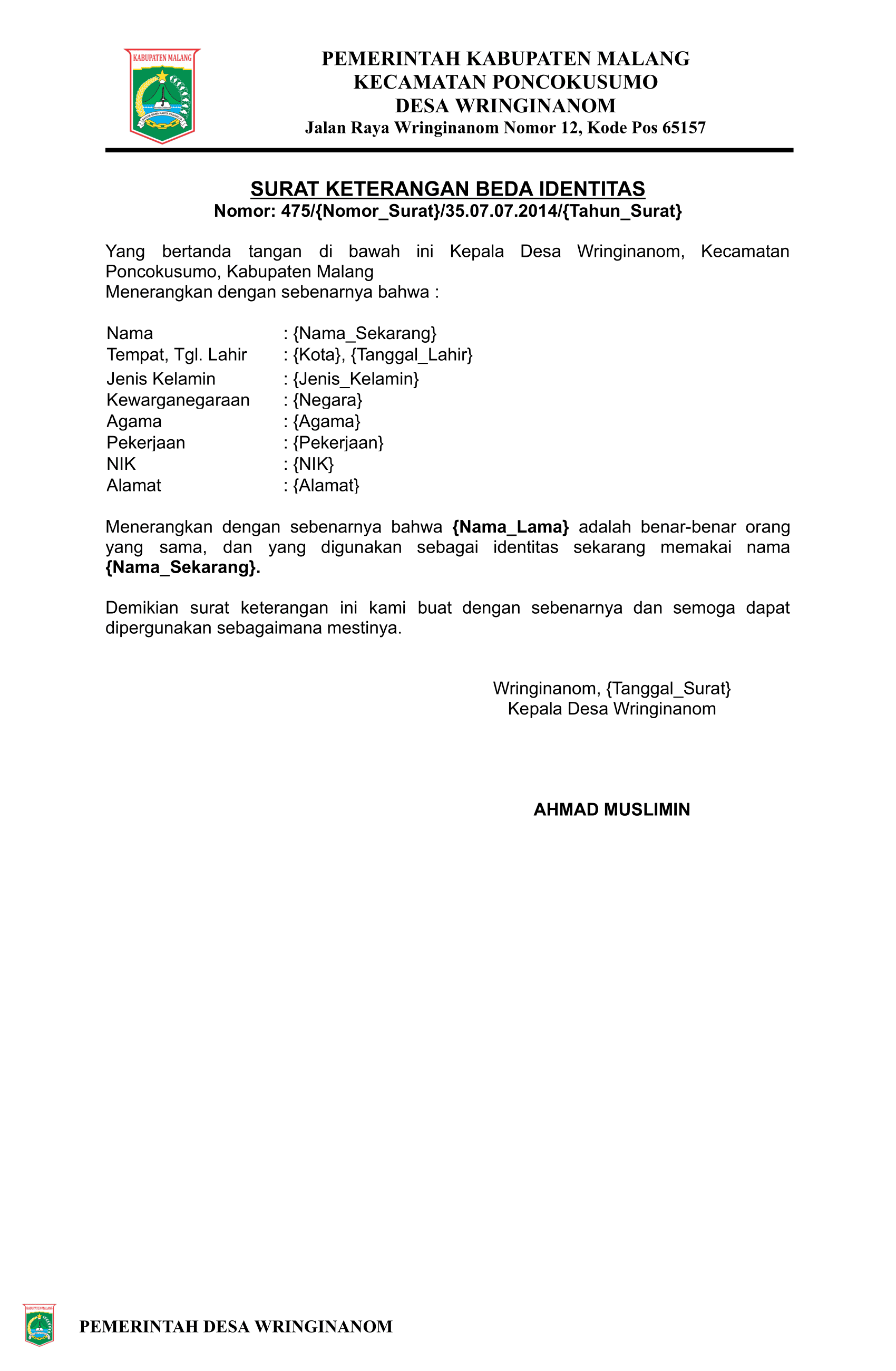 Preview untuk Surat Keterangan Beda Identitas