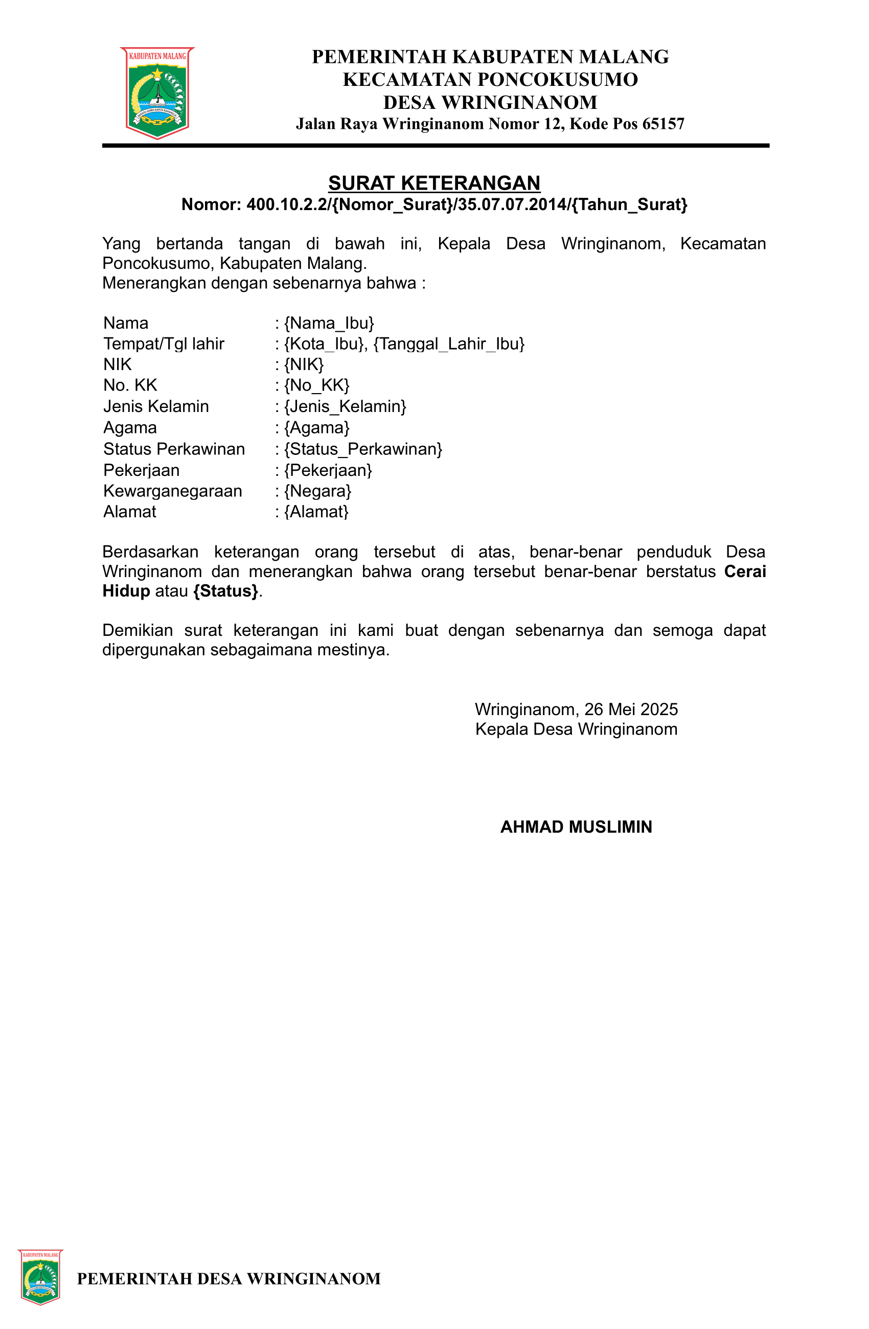 Preview untuk Surat Keterangan Duda atau Janda