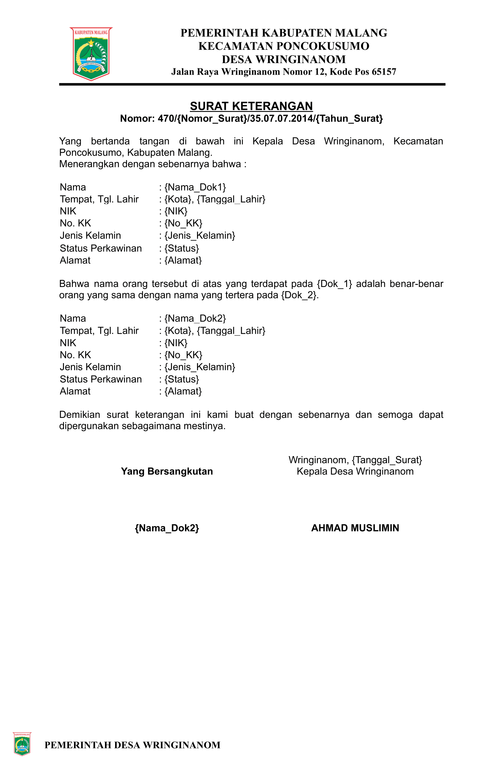 Preview untuk Surat Keterangan Identitas