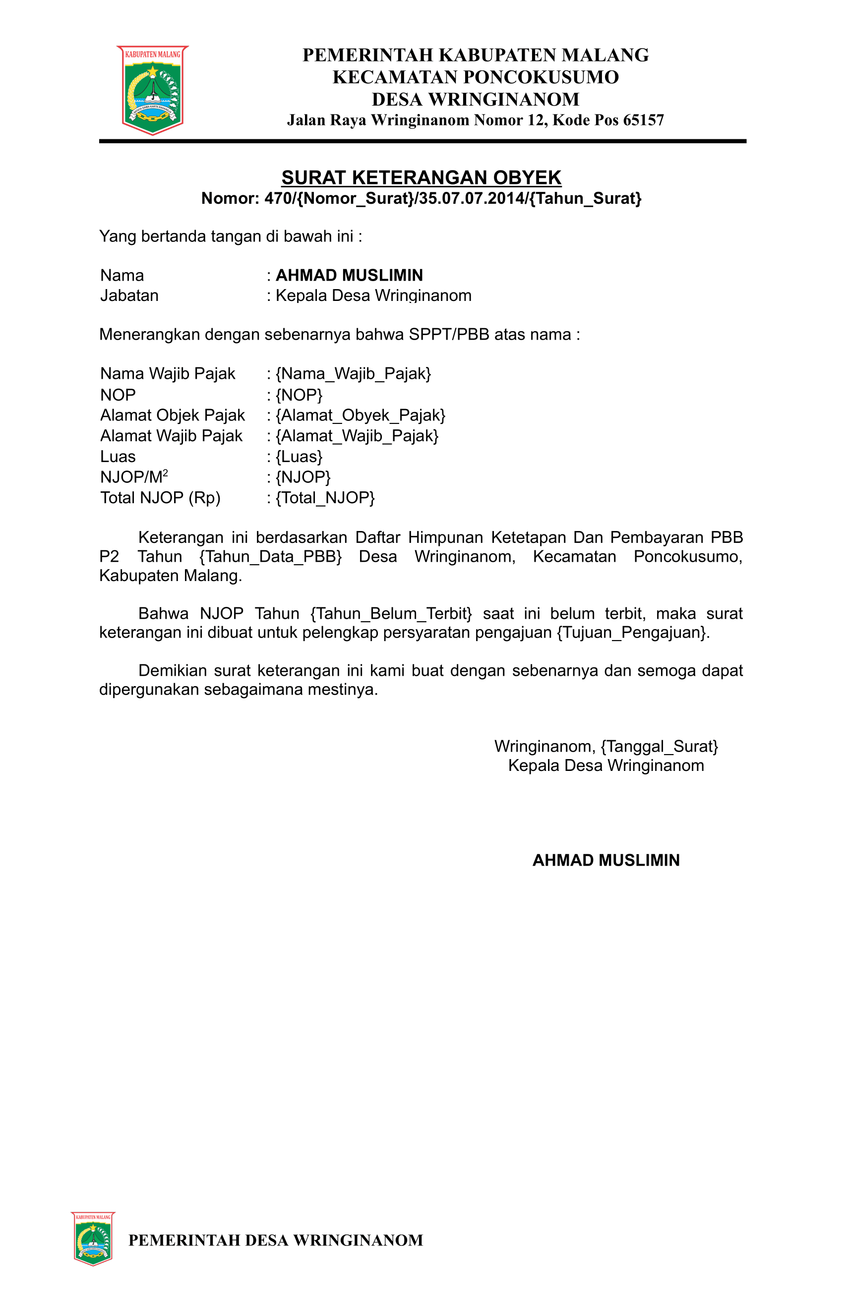 Preview untuk Surat Keterangan Objek