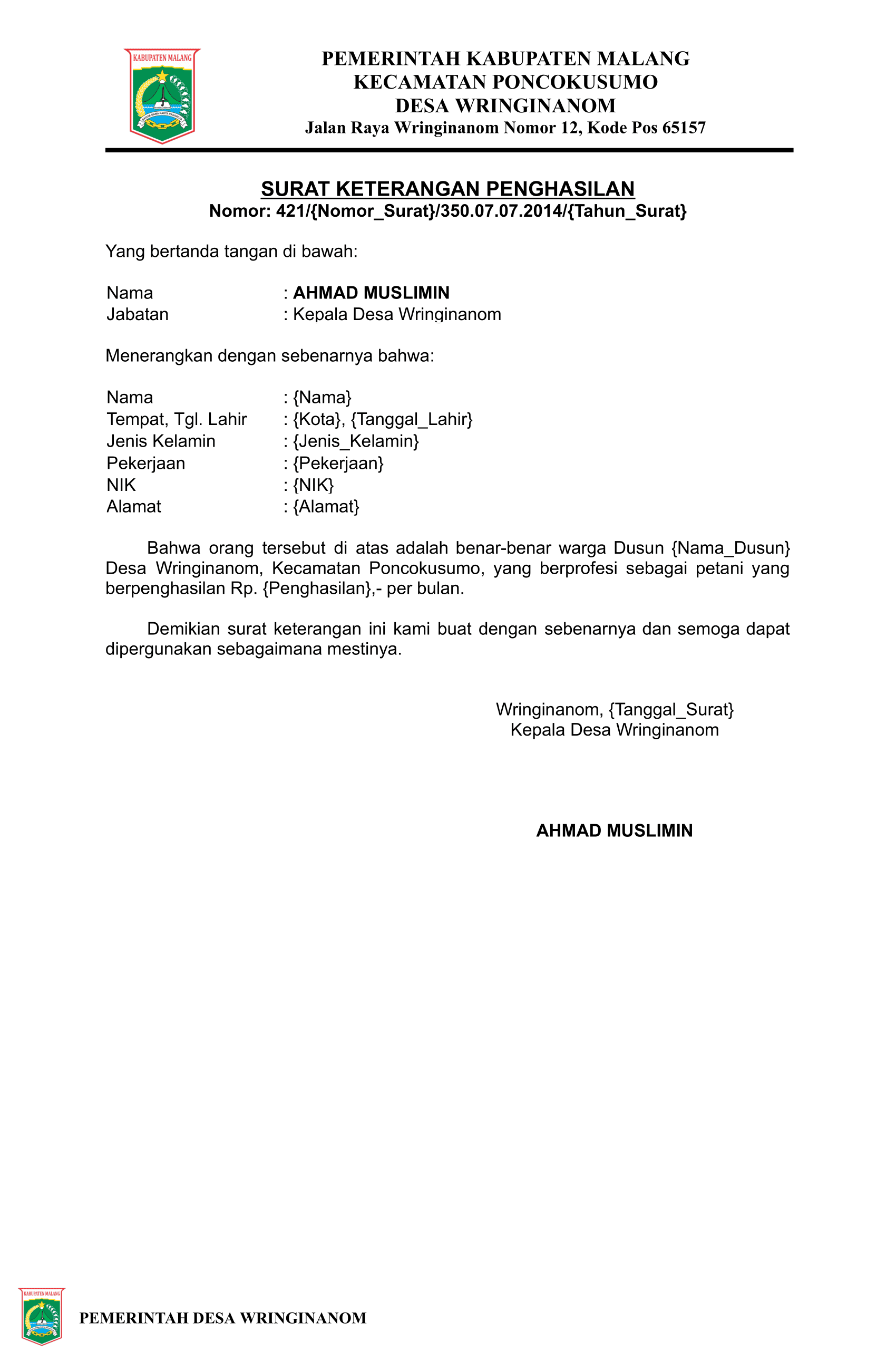 Preview untuk Surat Keterangan Penghasilan