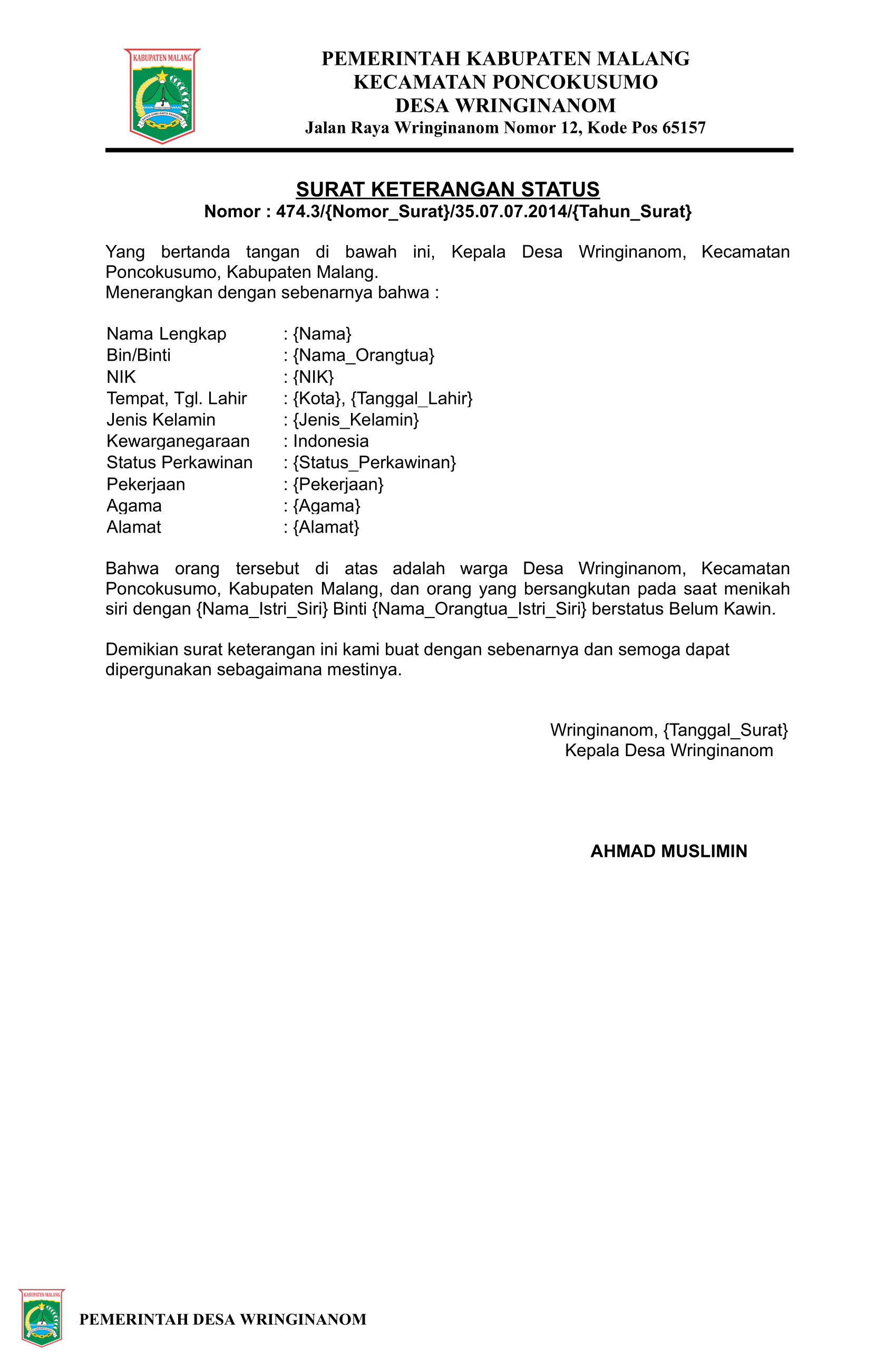 Preview untuk Surat Keterangan Status