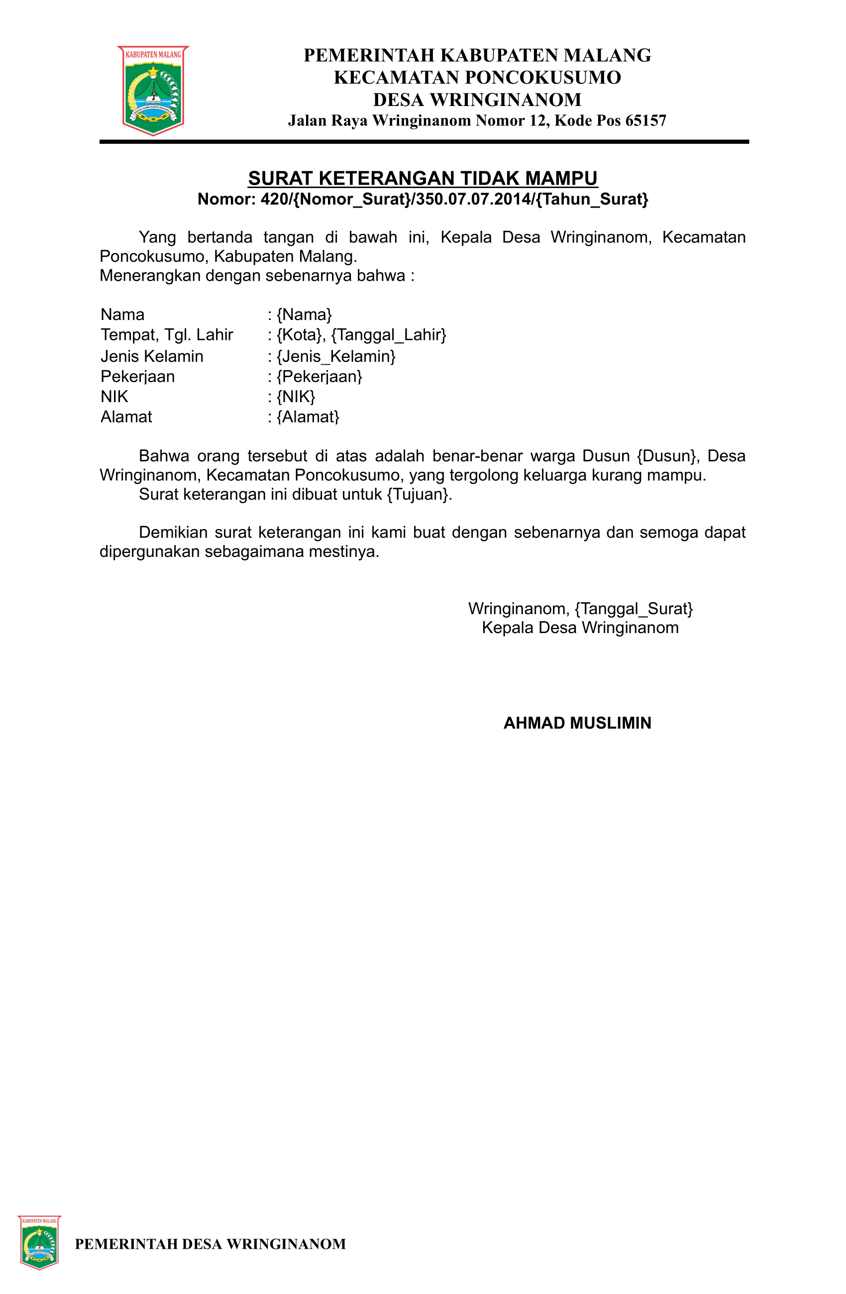 Preview untuk Surat Keterangan Tidak Mampu